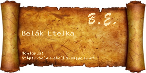 Belák Etelka névjegykártya